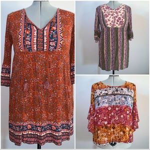Boho Summer Bundle 2 Dresses 1 Top size L